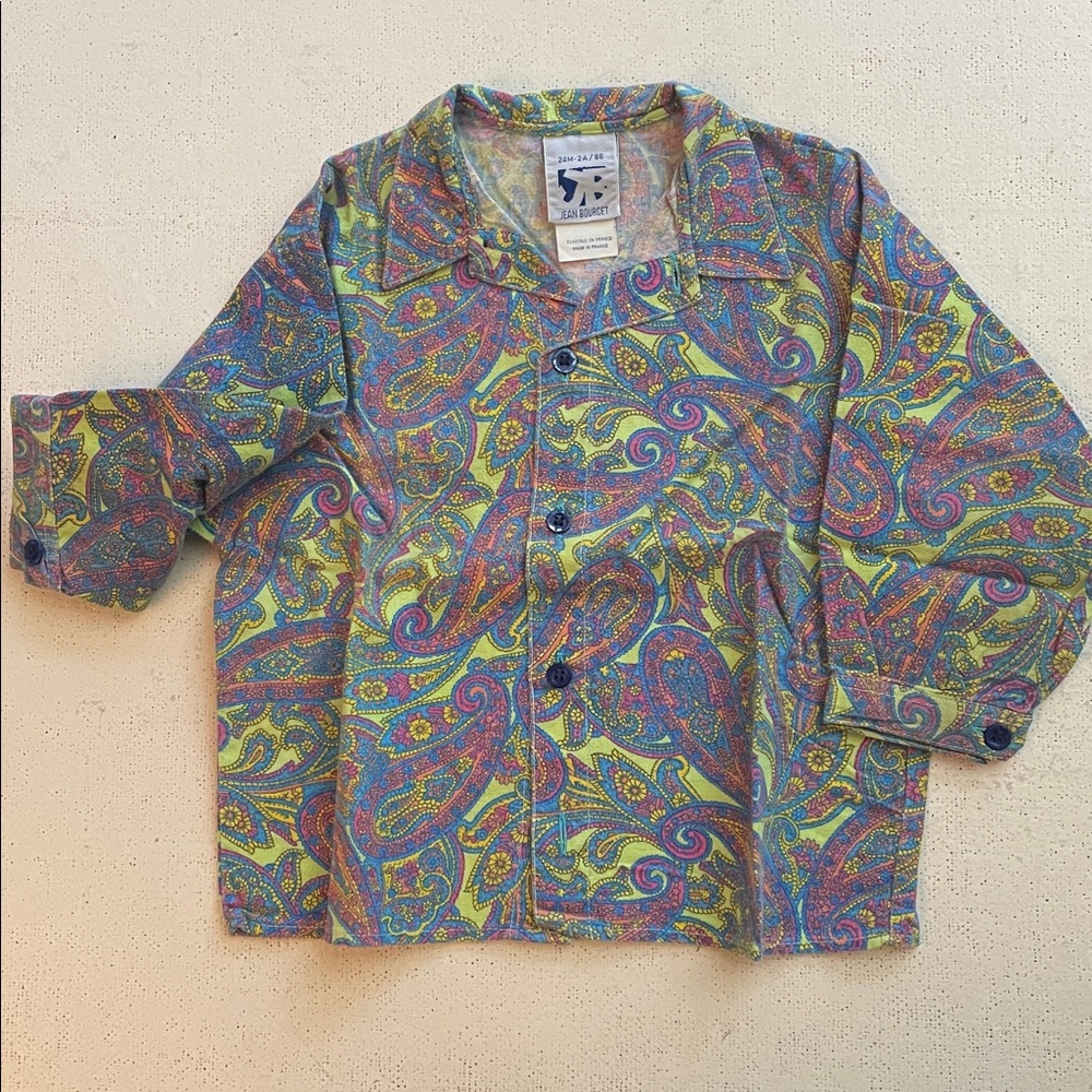 Jean Bourget Vintage 80s Girls Multicolor Paisley Shirt